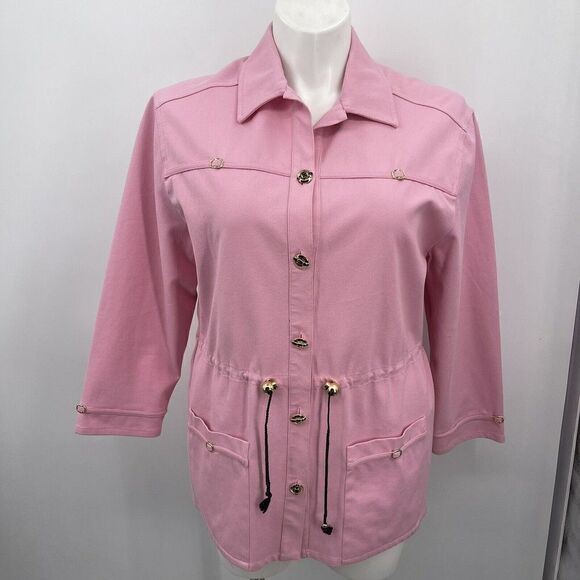 St john Sport womans pink jacket Medium lenght button up collar BoxM - Picture 1 of 8